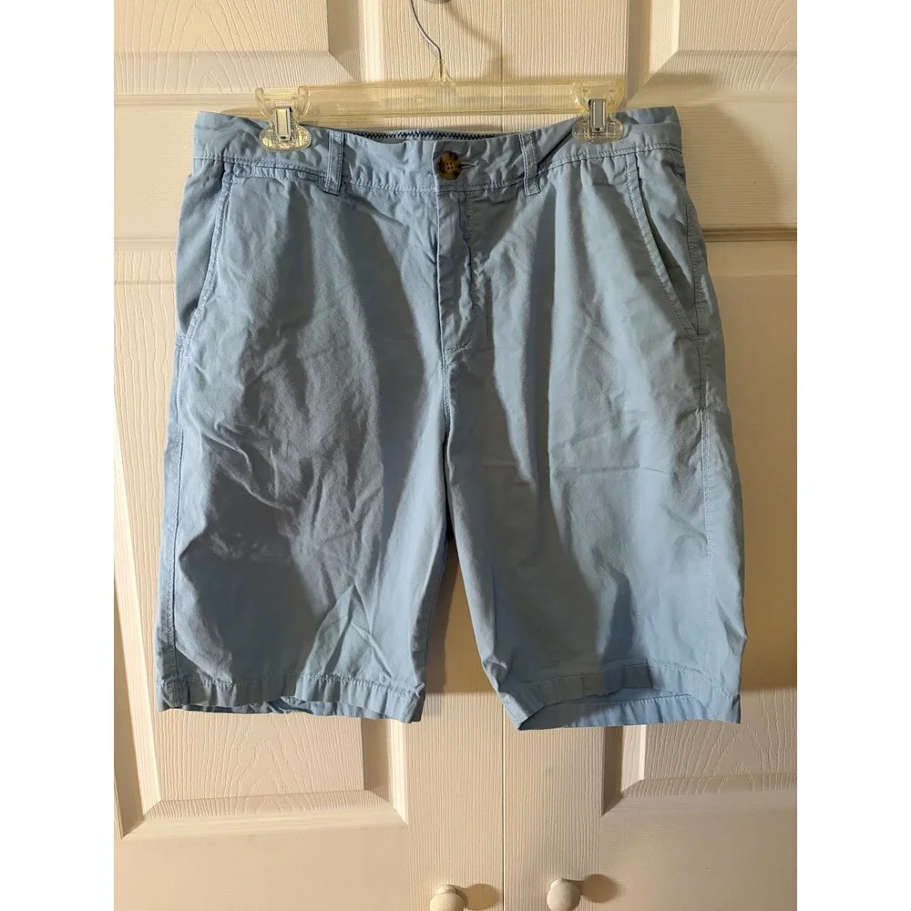 Faherty Mens Light Blue Chino Shorts Embroidered Surfer Logo Size 32